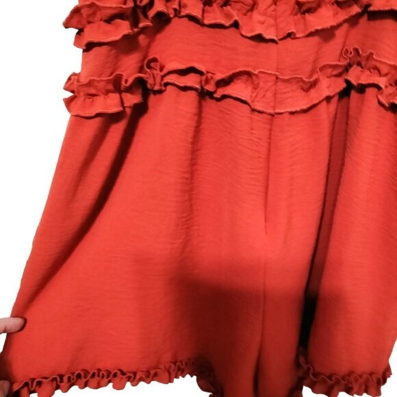 (652) Iris Valentine Burnt Orange Ruffle Trim Romper Size Medium - Picture 3 of 6